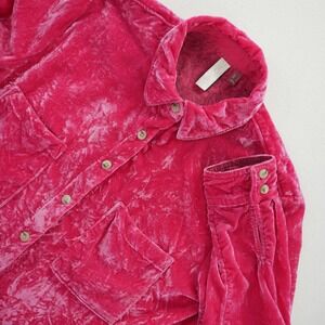 Pilcro Anthropologie Hot Pink Crushed Velvet Button Down Shirt Pockets US 0